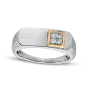 Men's 0.17 CT. T.W. Quad Natural Diamond Multi-Finish Octagon Flat-Top Beveled Edge Ring in Solid 10K Two-Tone Gold