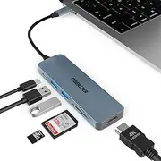 USB C Adapter, Hub USB C HDMI, USB 3.0 HUB, 6 in 1 USB C Adapter with 2 x USB 3.0, 4K HDMI, 100W PD, SD/TF Card Reader for Laptop, Windows