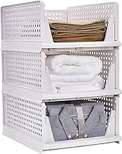 UHAPEER Stackable Plastic Storage Basket - Foldable Closet Organizers and Bins 3 Pack - Drawer Shelf Container for Wardrobe Cupboard Kitchen Bathroom Office 3L