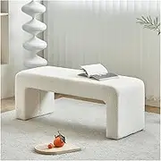 Bed End Bench Upholstered Entryway Bench, End of Bed Bench for Bedroom Boucle Ottoman Bench Modern Shoe Bench for Entryway Living Room Bedroom Bench(White,80 * 40 * 45cm)