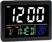 Lancoon LCD Digital Alarm Clock, Color Large Screen with Temperature Week Date Time Simple Battery Support External Power Supply for Outdoor Students Living Room