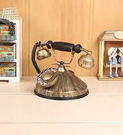 Brass Golden Vintage Telephone Showpiece Round Base Display Vintage Phone Retro Antique Telephone Display Old Fashioned Landline Phones for Home Hotel Office Decoration Gift by GES Decor (Golden)