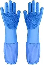 Pet Grooming Gloves Extended Heat-Resistant High-Density Comb Silicone Gloves for Bathing Hair Removal and Massage for Dogs and Cats (Blue) ﻿
