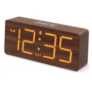 DreamSky Wooden Digital Alarm Clock for Bedroom - Desk Clocks with Large Brown