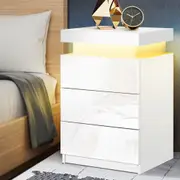 3 Drawers Artiss Bedside Table LED White