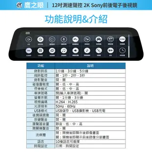 含到府安裝【鷹之眼】12吋測速聲控 2K Sony前後行車紀錄器TA-B121 附64G 行車記錄器 (7折)