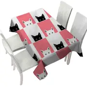 Pink White Panel and Black White Cats Tablecloth