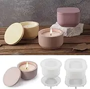 2 Sizes Candle Jar Molds, Silicone Concrete Molds for Candle Holder with Lids, Candles Resin Mould Epoxy Resin Casting Molds DIY for Candle Making Supplies Scented Candles Soaps Making(Style C)