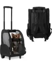 Deluxe Medium Backpack Pet Travel Carrier with Double Wheels - Black