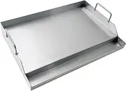 Direct Store Parts DS126 Stainless Steel BBQ Cooking Griddle - Universal Flat Top With 2 Handles for Most Gas Grills, W18"×D12.5"×H2.75", Heavy Duty, Middle Size