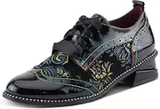 [Spring Step L'Artiste] Pradeep Women's Oxford Bootie - Glossy Patent Leather, Edgy Studs, Modern Flair