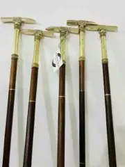 Antique Wooden Walking Stick Brass Hammer Handle Walking Stick Set of 5 Pcs