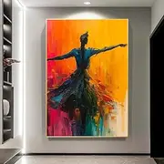 Handmade Pure Abstract Dance Oil Painting Graceful Silhouette Motion Vivid Colors Bold Background Textured Canvas Art Modern Living Room Home Decor Wall Art Dy