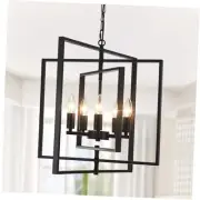 Modern Black Chandelier for Dining Room 5-Light Lantern 21.6inch 5-light Black