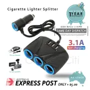 3 Way Multi Car Cigarette Lighter Socket Splitter 3 USB Charger / Power Adapter
