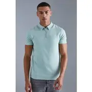 Mens Sage Short Sleeve Muscle Jacquard Polo