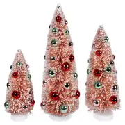 Frosted & Glittered Pink Ornamented Sisal Trees Set/3