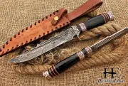 HUNTEX Handmade Damascus Blade 330mm Long Full Tang Exotic Hunting Sticker Knife