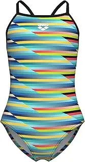 [arena] Girls Performance Racing Stripe Light Drop Back Athletic One Piece Swimsuit