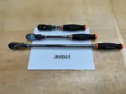 Snap-on Tools NEW ORANGE 3pc 3/8" Drive Soft Grip Locking Flex Head Ratchet Set
