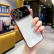 6D Electroplating Glass Lens Window Clear Case for iPhone 12 13 11 14 Pro Max 14 Plus Large Camera Protector Soft Cover,red,for iPhone 12promax