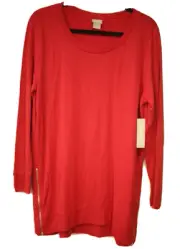 Chico's Zenergy Women's Size 2 US 12/14 Side Zip Tunic Long Sleeve Top Red New