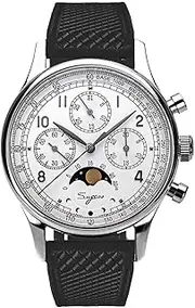 S389-2.01.FK MoonPhase Master Gold Swan Neck Version Seagull ST1908 Movement Sapphire Crystal Men's Chronograph Mechanical Mens Watch 1963, Silver, strap