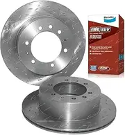 2 Slotted+Drilled Rear Disc Brake Rotors + 4x4 Pads for Nissan Patrol GQ Y60 & for Ford Maverick DA 6cyl 2.8L RD28T 3.0L RB30 4.2L TB42 TD42 1988 1989 1990 1991 1992 1993 1994 1995 1996 1997 1998 1999