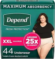 Depend FIT-FLEX Incontinence Underwear For Women, Disposable, Maximum Absorbency, XXL, Blush, 44 Count (2 Packs of 22) (Packaging May Vary)