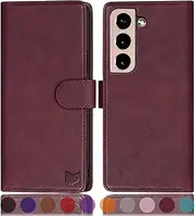 [SUANPOT] RFID Protection: for Samsung Galaxy S22 plus/S22+ 5G PU Leather Mobile Phone Case Flip Cover for Samsung S22 Plus Mobile Phone Case Leather Wallet Phone Case Red Wine
