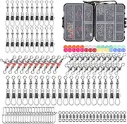 SF 140PCS Fishing Swivel Snaps Kit Barrel Swivel with Safety Snaps 3 Way/Crossline Barrel Swivels Rolling Swivels Fishing Snaps Luminous Beads 7-in-1 Fishing Accessories Set for Saltwater Freshwater