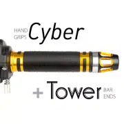 KiWAV Motorcycle Cyber Grips Gold with Tower Bar Ends Gold/Silver