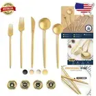 High-Quality Matte Gold Flatware Set for 4 - Includes Forks, Spoons, and Knives