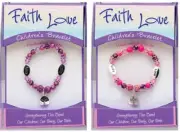 New Viva Clay Beads Purple Faith Love Christian Cross Charm Childrens Bracelet
