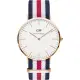 【Daniel Wellington】CLASSIC瑞典時尚品牌經典簡約尼龍腕錶-藍白紅x玫金-40mm/DW00100002