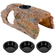 2 in 1 Reptile Hides and Caves with Top Feeder, 9in Resin Hollow Bark Log