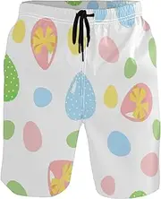 [GuoChe] Men's Beach Shorts Happy Easter Cute Colored Eggs Blue Green Pink Quick Dry Beachwear Holiday Beach Short Pants with