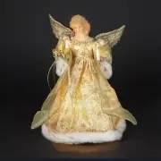 12" Lighted Angel in Gold Snowflake Dress Christmas Tree Topper Figure