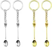 JKJF Pack of 4 Mini Spoon Charm Key Ring Micro Crown Scoop Pendant Charms Metal Snuff Spoon Key Ring Pendant for Spices Sand Salts, Gold Silver