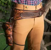 .44/.45cal Leather Western Holster RIG Gun Belt Drop Loop SASS 34"-52" BELT