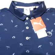 PUMA ARNOLD PALMER Mens M MEDIUM DANCING UMBERLLA POLO SHIRT NAVY AP CLOUDSPUN