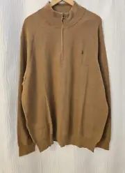 Polo Ralph Lauren Men's 3XLT Waffle-Knit Pima Cotton Quarter-Zip Brown Sweater