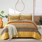 Yellow Orange Bohemian King Quilt Boho Quilt King Size Lightweight Bedspread