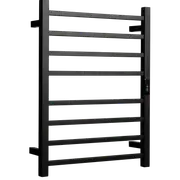 Hotwire 80W 700 x 530mm Black 8 Bar Flat Square Heated Towel Rail with Timer