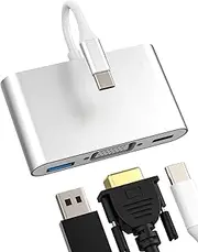 USB C to VGA Adapter (3 in 1) USB OTG 3.0 for Apple iPhone 16 15 Pro Max Female Type C Hub PD Charger Thunderbolt Cable for iPad Splitter Stick Multiport Connector 4K Display Projector TV Screen