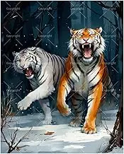 TAOPAOLAB Vicious Animals Paint by Numbers Kit for Adults - DIY White and Bengal Tigers Painting on Canvas 16x20 Inches, Acrylic Paint Set, Suitable for Beginners, Bold Art for Home Decoration/Gifts