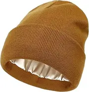 [Hcimooy] Women Satin Lined Beanie Hat for Women Knitted Hat Winter Hats for Women Hats for Men Skull Cap with Cuffs, Brown, Einheitsgröße-XL