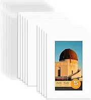 Mat Board Center, Pack of 5 Bevel Cut 4x6 White Mat for 3x5 Photo with White Core Matte Set, Includes 5 Acid Free Mats, 5 Backing Board and 5 Clear Bags