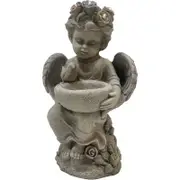 Willow & Silk Polyresin 48cm Angel Garden Stone Bird Feeder w/Solar Lights/Decor