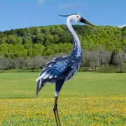 Majestic Blue Heron Metal Crane Sculpture - Weather-Resistant, Easy Assembly, El